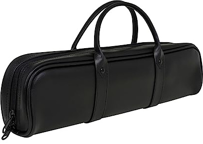 Schwarze Leder Flötentasche für Querflöte mit 16 Löchern | Praktische Aufbewahrungstasche für Flöte, Zuverlässiger Transportbehälter, Musikinstrumentenzubehör
