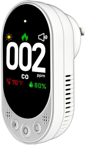 LSENLTY Kohlenmonoxidmelder zum Einstecken mit HD-Bildschirm und Anzeige, visuellem und akustischem Alarm, 3-in-1-CO-Melder (CO-Gasmessgerät, Temperatur und Luftfeuchtigkeit) für Zuhause und unterwegs