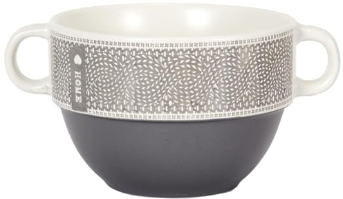 Linnea Lot de 2 bols avec anses 50 cl 100% céramique ROMANE gris foncé