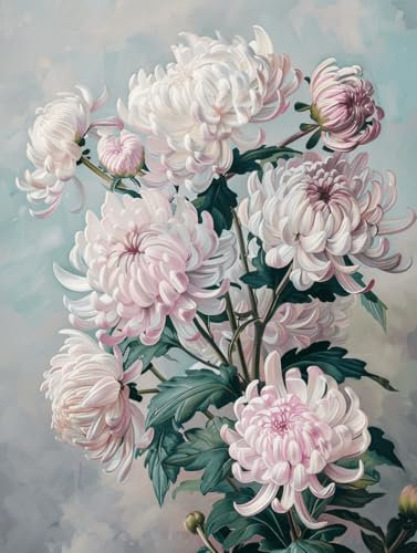 Kitquiver 5D Diamond Painting Lila Chrysanthemen-Diamantmalerei，Fantasieblumen，Diamantkunst，Kristalle，Strass-Stickerei，Bilder，Diy-Kunsthandwerk，Bedarf Für Anfänger，Wanddekoration 50x70cm