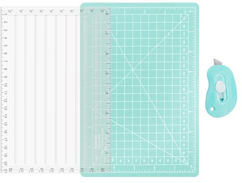 BAOFALI 3Pcs/Set Quick Trimmer for Foil and Paper with Blade Craft Foil Paper Cutters; Easy Sentiment Strips Trimming Tools with Inches and Metric Measurement Helpful Grid Lines 8.4x5.5inch （Mint）