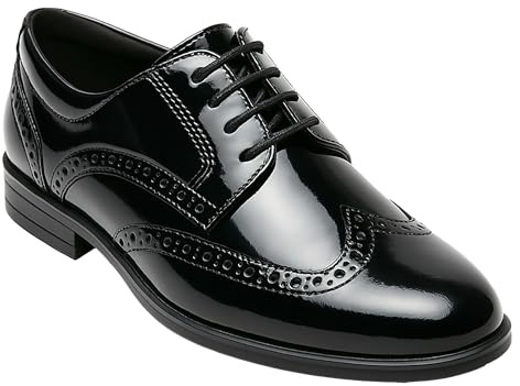 Patent Derby klänningsskor, Wingtip brogue snörning bröllop bal formella skor, Svart, 29.5 EU