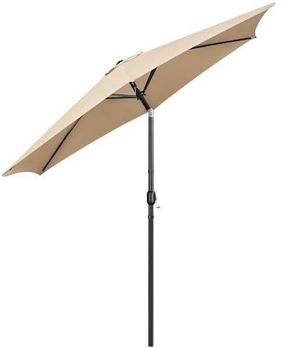 Yaheetech Sonnenschirm 294 cm Rund Gartenschirm mit Kurbel UV Schutz Terrassenschirm Neigbar Kippbar Kurbelschirm UPF 50+ für Balkon/Terrasse/Markt/Garten, ohne Ständer, Hellbraun