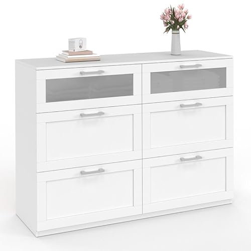 IDMarket - Cassettiera a 6 cassetti VITO 110 cm, legno bianco ed effetto smerigliato