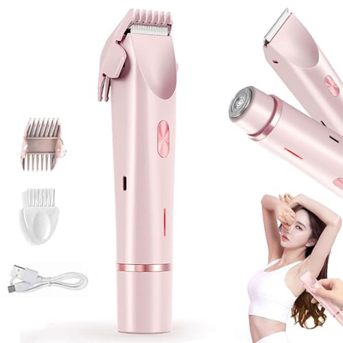Intimate Shaver for Women, 2 in 1 Women's Shaver, Electric Shaver, Women, Women's Shaver, Intimate Area, Dual Head Shaver Women, IPX7 Waterproof Trimmer for Face Body Leg Bikini (Pink)