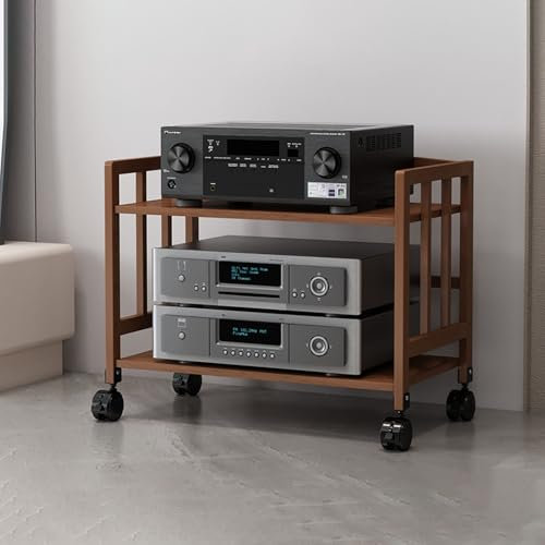DVD-Regal, Medienständer mit Rädern, Gaming-Regal, AV-Medienständer, Eckregal, beweglicher Eck-TV-Ständer, Audio-Vitrine für DVD-Player/Kabelboxen/Spielekonsolen/TV-Zubehör. (80 x 38 x 53 cm