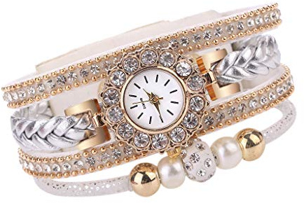 Armbandsur kvartsur vintage armband för damer vävd klocka wrap kvinnor mode damklocka paket med klockor, Vitt, En storlek