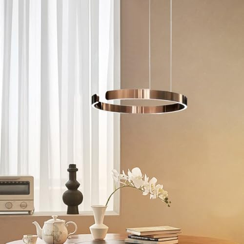 Pendelleuchte Modern LED Esstischlampe Dimmbar Hängelampe Metall Ring Hängeleuchten Höhenverstellbar Kronleuchter Esszimmer küchen Beleuchtung wohnzimmer Arbeitszimmer Deckenleuchten(Rose gold,40cm)