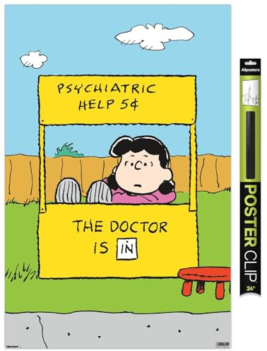 Peanuts: Classic - Lucy's Psychiatric Help Wall Poster, 34L x 22.4W, Poster & Clip Bundle