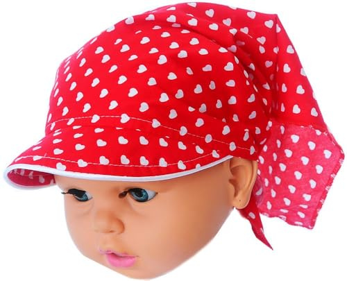 La Bortini Kopftuch Baby Kinder Mädchen Bandana mit Schirm Schirmmütze Kopfbedeckung Rot Sommermütze Tuch zum Binden leicht atmungsaktiv Sonnenhut Babymütze Babyhut Sommer Kopftuch