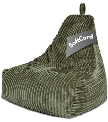 PATCH HOME Deluxe Cord Sitzsack Lounge Sessel - Gaming Bean Bag für Erwachsene & Kinder - Komfortabler Cord Sessel mit Füllung - Wohnzimmer & Schlafzimmer Möbel (Olivegrün, XXL)