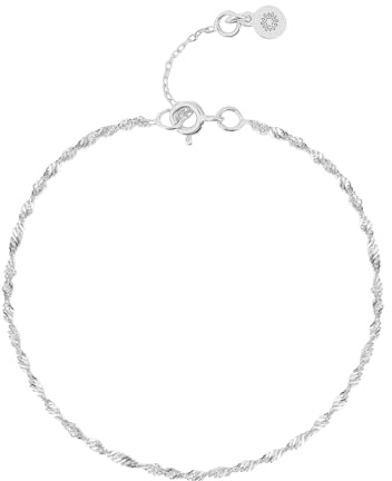Einzelstück® Singapur Fußkette 925 Sterling Silber I Gedrehtes Silberfußkettchen I 14K Gold & Roségold, Echtschmuck Singapurkette Memory Damen Anklet (Silber)