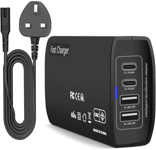 4-Port USB C Charging Hub, 100W Fast PD Multi Charger Station, Multiple Charging Station with Independent Output, Compact Heat Resistant Safe Charger for Laptop, Phone, Tablet & Multiple Devices