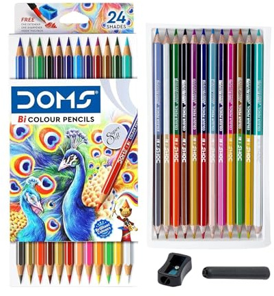 Doms Set med 12 färgpennor i färg (24 färger) – kreativt set med pennvässare, ergonomiskt sexkantigt skaft, för skola och ritning