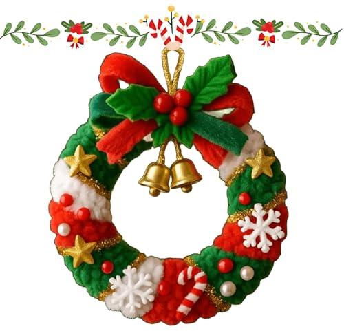 Campana di Babbo Natale fai da te realizzata a maglia, decorazione for albero di Natale realizzata a maglia, decorazione for albero di Natale realizzata a mano for principianti(Christmas Wreath)