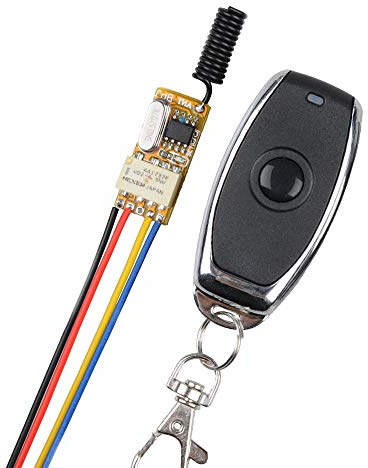 Mini DC12V Relais Funkschalter, 433 MHz 1 Kanäle DC 3.7V, 5V, 6V, 7 V, 9V, 12V Fernbedienung Schalter, Drahtloser Relais Empfänger mit 1 Sender für den Innen- und Außenbereich