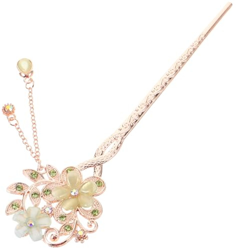 CIYODO Green Tiara Floral Hair Stick for Women Chinese Hair Pin Tassel Pendant for Wedding Hairstyles