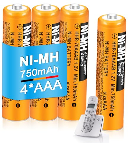 AAA Rechargeable Batteries 750mAh 1.2V NiMH for BT Gigaset Cordless Phones | 4 Pack Replacement Batteries for Remote Controls, Pre-Charged Low Self-Discharge, Home & Office Use