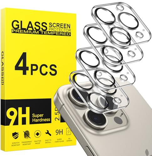 Niphabe 4 pièces Protection Camera pour iPhone 15 Pro/iPhone 15 Pro Max Camera Objectif,Film en Verre Trempé 9H, Anti-Rayures, Ultra HD, Ecran accessoire protection appareil photo Coque