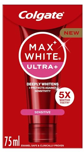 Colgate Max White Ultra+ Sensitive | Clinically Proven 5x Whiter Teeth* and 24/7 Protection** for Sensitive Teeth