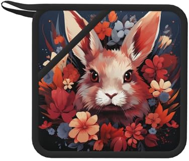 Set di 1 presina in silicone resistente al calore, con tasche, a forma di coniglietto pasquale, presine antiscivolo per cucina, barbecue, accessori da cucina, 20 x 20 cm