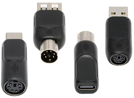 NFHK 4 Piezas/Lote USB 2.0 Tipo-A Tipo-C USB-C a PS2 Teclado PS/2 Ratón Adaptador Macho a Hembra Mini-DIN 6Pin