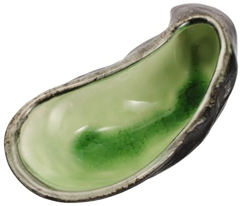 VICASKY Assiette en Céramique Forme Coquille D’huître Couleur Vert Glacé Marbré, Petite Assiette Apéritif 1 Pièce pour Restaurant et Usage Maison, Plat Service Original et Décoratif