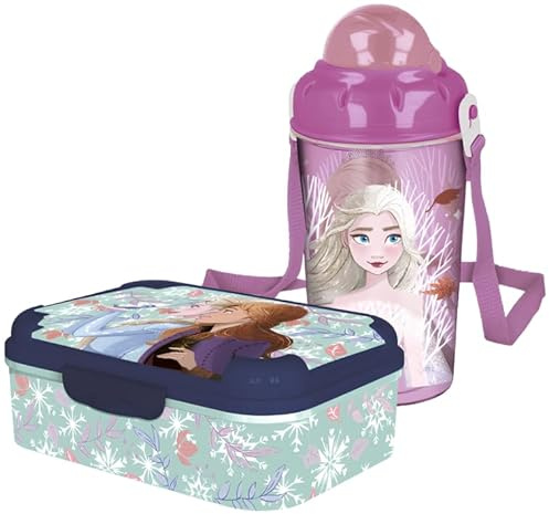 Set Merenda Frozen bambina - Portapranzo 1 Scomparto e Borraccia 465 ml, Pranzo e Merenda, Ideale per Bambini e Fan Disney