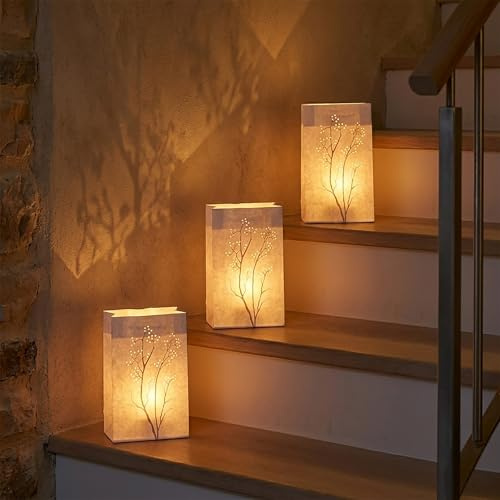 Lichttüten aus schwer entflammbarem Papier 16 Stück - 26 x 15 cm - Candle Bags Papierlaternen wiederverwendbar für Teelichter LED-Kerzen Tischdeko Kerzentüten für Party Valentinstag Hochzeit Kommunion