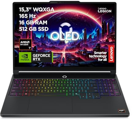 Lenovo Legion 5 Gen 11 - Portátil Gaming IA 15.3 OLED (AMD Ryzen 7 250, NVIDIA GeForce RTX 5050, 165Hz, 16GB RAM, 512GB SSD, Wi-Fi7, Sin Sistema Operativo) QWERTY Retroiluminación RGB, Español-Negro
