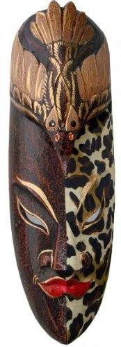 Woru Maske Batik 50 cm, Holz-Maske aus Bali, Wandmaske