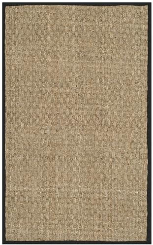 Safavieh Alfombra De Fibra Natural Sala de Estar, Comedor, Dormitorio - Natural Fiber Collection, Pelo Corto, Natural y Negro, 61 X 91 cm