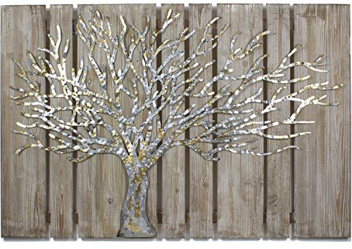 House of Arts Metallbild 'Écorce' 120x80cm Moderne Wanddekoration auf Holzuntergund Wandbild Wanddeko Relief Handarbeit Silber Gold