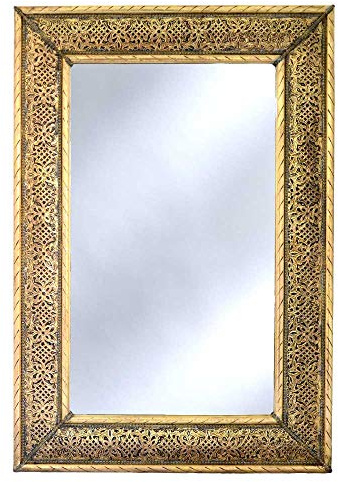 Generisch L´Orient Spiegel Wandspiegel Pisa Messing 80 x 50 cm perfekt für Ihr Flur oder Wohnzimmer | Aus Vollholz und mit Edel Metall Messing Verkleidet | Orientalische Vintage Garderobenspiegel