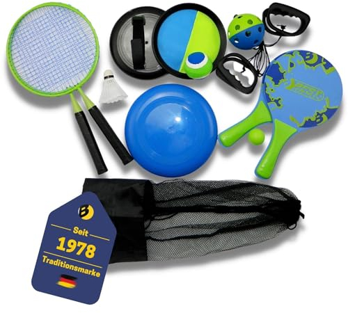 BEST SPORTING Beach Game Set I 5 Verschiedene Strand-Spiele I Outdoor Strandspiele Erwachsene I Beachball-Set XXL I 11 teiliges Strand-Spiel Set für bis zu 10 Personen I mit Mesh-Beutel
