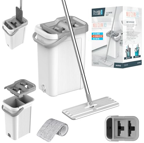 Teesa Mocio per la pulizia New Clean R19 secchio piatto a doppia camera 7,5 L grigio TSA0046