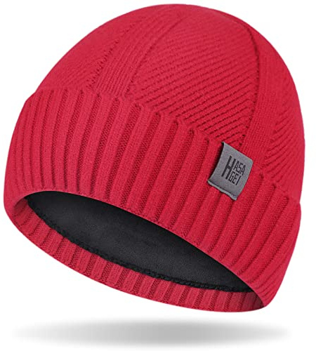 HASAGEI Mütze Herren Damen Thermo Strickmütze Winter Beanie Mütze mit Fleece Warmfutter Wintermütze Modern Weich Elastisch Fleece Mütze für Outdoor Sport Shoppen Dating Laufen Skifahren (Rot)