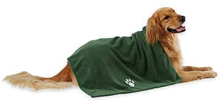 Bone Dry, Asciugamano per la toelettatura degli animali domestici, in microfibra assorbente, XL, 104,1 x 59,7 cm, verde cacciatore ricamato