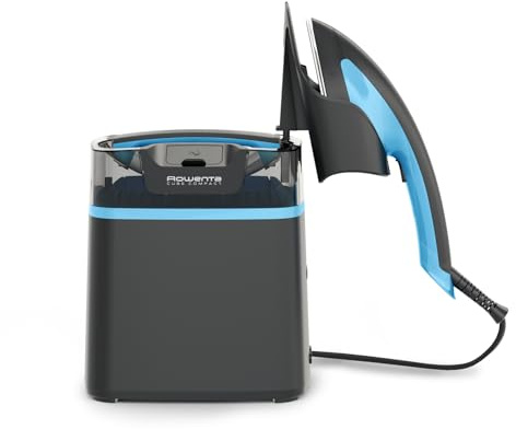Rowenta Cube Compact, Cepillo de vapor 2980 W, 5 bares presión vapor, Depósito 1 L, Elimina arrugas, olores y desinfecta, Golpe de vapor hasta 90 g/min, Sistema portátil, Negro y Azul, UR1512
