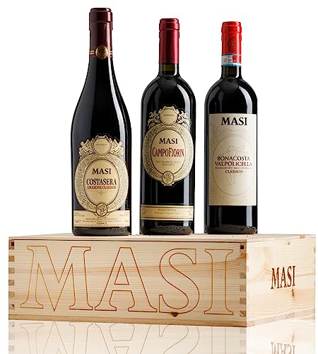 Masi | Confezione esclusiva Masi iconici | COSTASERA 2020 Amarone Classico DOCG, CAMPOFIORIN 2022 Rosso Verona IGT, BONACOSTA 2024 Valpolicella Classico DOC | 3X750 ml | Confezione in legno