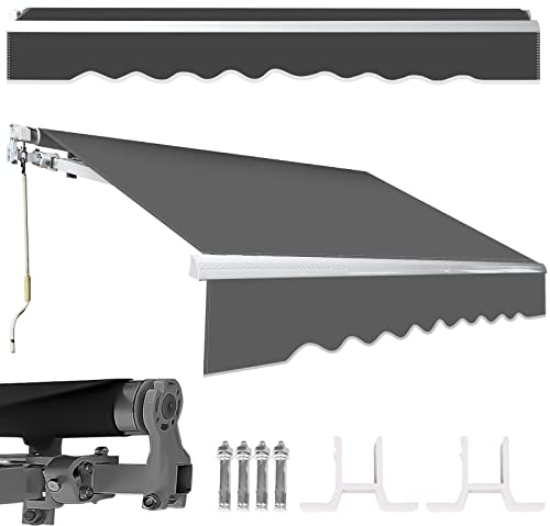 Tubiaz Store Banne Manuel, 350x300cm Gris Store de Terrasse en Aluminium et Polyester avec Manivelle, Auvent Rétractable à Bras Repliable, Angle Réglable 0-30°, Résistant aux UV