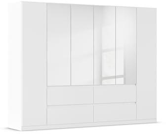 Rauch Möbel Mainz, Kleiderschrank, Farbe Weiß, Breite 271 cm | Schrank, Kinderkleiderschrank, 6-türig, mit Spiegel, Push-to-open, für Schlafzimmer, Kinderzimmer, Babyzimmer, Garderobe