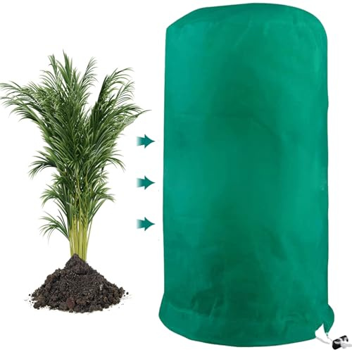 PHUSTJKL Winterschutz für Pflanzen 60x80cm Winterschutz für Kübelpflanzen Frostschutz, Atmungsaktiv Wiederverwendbar Pflanzenschutzhaube mit Zugband für Balkonpflanzen-Grün, 1 Stücke