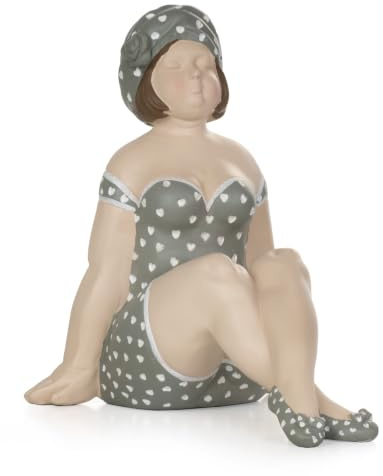 Moritz Deko-Figur mollige Badenixe im Badeanzug sitzend Maritime Deko aus Polyresin Dekorations Idee Standdeko Badzimmer Statue Skulptur