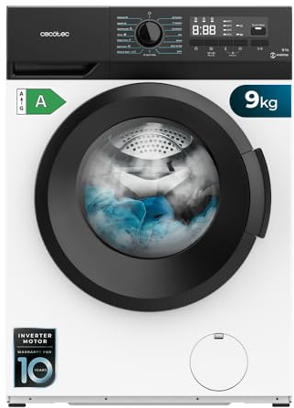 Cecotec Lavadora 9Kg de Carga Frontal Bolero DressCode 9300 Inverter A. 1950W, Revoluciones Programables hasta 1400 rpm, 15 Programas, Bajo Consumo, Motor Inverter Plus, Vapor SteamMax