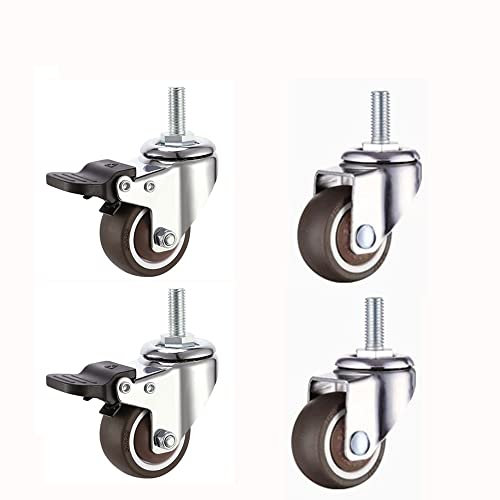 BIRLD M6/M8/M10 Gewinderollen Für Den Innenbereich Lenkrollen Kein Geräusch Möbelrollen Mit Bremse Gummierten Räder Keine Spuren (Color : 2*Swivel+2*with Brake, Size : 1.25in)