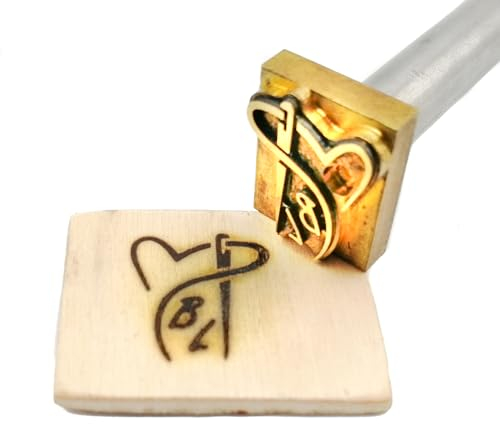 Dein Brandstempel extern beheizter Initialen im Motiv Nadel mit Herz für Holz, Leder, Pappe - personalisiertes Brandeisen, individueller Brennstempel in 16 x 20 mm