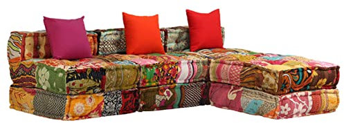 ZEYUAN 3-Sitzer Modularer Pouf, Couch, Kleines Sofa, Sofa Schlafzimmer, Couch Jugendzimmer, Relaxsofa, Patchwork Stoff