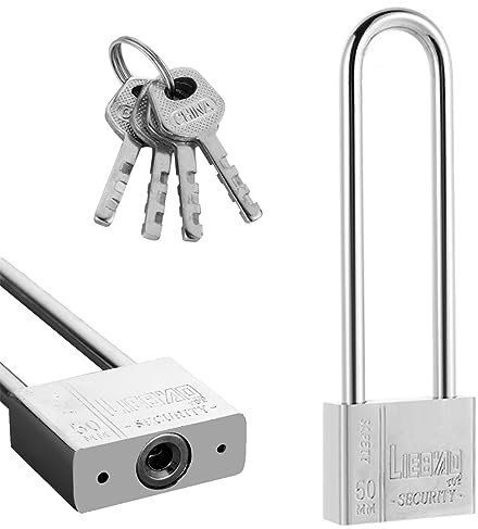 Yaolmkcovs 6.4 Inch Long Shackle Heavy Duty Outdoor Padlock, Silver, 50mm, 2 Keys, Weather Resistant, Corrosion Resistant