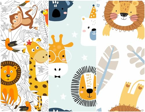 HEKO PANELS Stoff Oxford wasserdicht, Tiere Löwen Giraffen, 121,5 x 153 cm | Dekostoffe zum Nähen und Handwerken, blickdichte Möbelstoffe, Nähstoffe DIY, als Meterware erhältlich